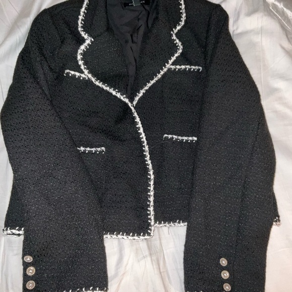 Ellen Tracy Contrast Trim Tweed Blazer NWT Black L old money sailor chic preppy - Picture 6 of 11